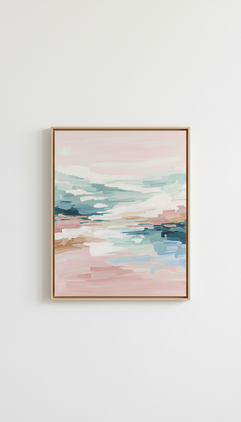Blush Horizons framed canvas painting